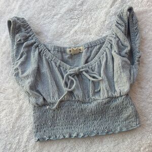 Billabong Light Gray Smocked Crop Top with Front Tie